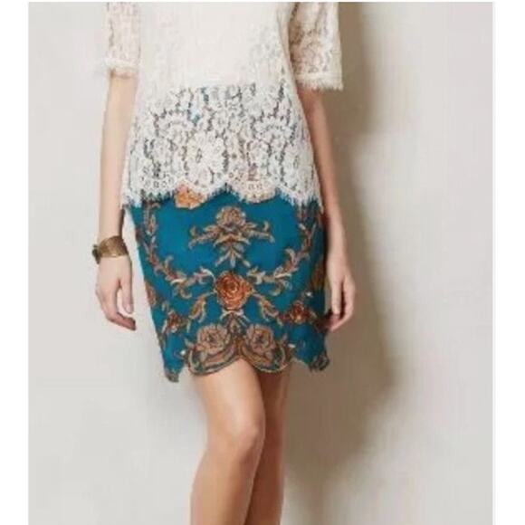 Yoana Baraschi Rosette Skirt Size 14 Turquoise with Golf Floral Embroidery Lined - Picture 1 of 13